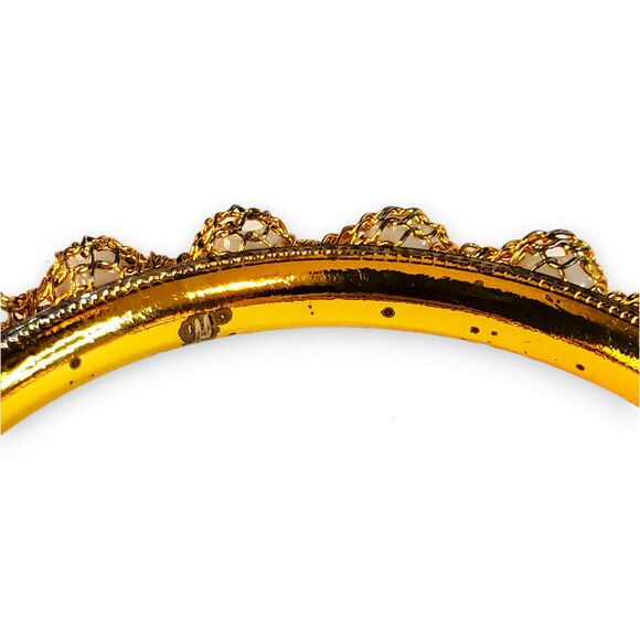 Gold Tone Blingy Bangle Bracelet w/ White Beads Basket Weave Indian Style 2" Dia - Picture 9 of 11